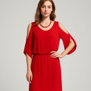 Moda International Red Cold Shoulder Midi Dress